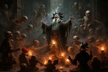 Canvas Print - A master of illusion magic, deceiving enemies with vivid phantasms and trickery. - Generative AI