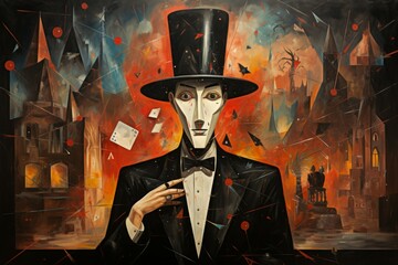 Canvas Print - A master of illusion magic, deceiving enemies with vivid phantasms and trickery. - Generative AI