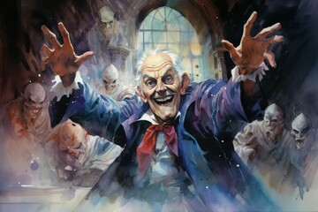Canvas Print - A master of illusion magic, deceiving enemies with vivid phantasms and trickery. - Generative AI