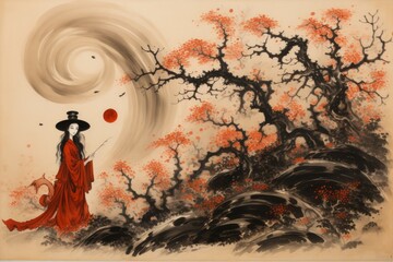 Canvas Print - A master of illusion magic, deceiving enemies with vivid phantasms and trickery. - Generative AI
