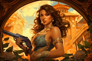 Wall Mural - A skilled and ruthless bounty hunter, relentless in their pursuit of targets and apprehending fugitives. - Generative AI