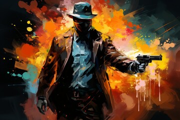 Wall Mural - A skilled and ruthless bounty hunter, relentless in their pursuit of targets and apprehending fugitives. - Generative AI