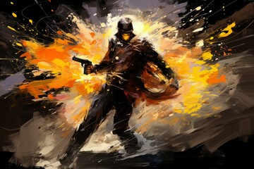 Wall Mural - A skilled and ruthless bounty hunter, relentless in their pursuit of targets and apprehending fugitives. - Generative AI