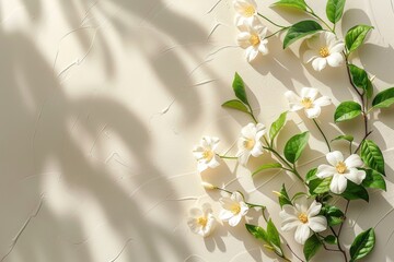 Wall Mural - Flowers on a beige background. The background is made of beige flowers. Flowers on a beige wall background