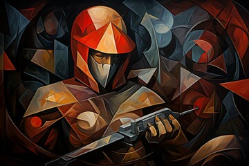 Wall Mural - A skilled and ruthless bounty hunter, relentless in their pursuit of targets and apprehending fugitives. - Generative AI