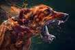 © GreenOptix - A irish setter in full roar, charging forward with a fierce expression. Captured in a dynamic colours. Splashes and splatters around the dog suggest its swift movement and wild energy