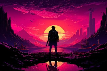 Wall Mural - A skilled and ruthless bounty hunter, relentless in their pursuit of targets and apprehending fugitives. - Generative AI