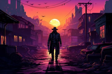 Wall Mural - A skilled and ruthless bounty hunter, relentless in their pursuit of targets and apprehending fugitives. - Generative AI