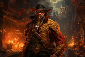 Wall Mural - A skilled and ruthless bounty hunter, relentless in their pursuit of targets and apprehending fugitives. - Generative AI