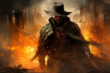 Wall Mural - A skilled and ruthless bounty hunter, relentless in their pursuit of targets and apprehending fugitives. - Generative AI