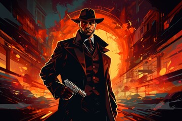Wall Mural - A skilled and ruthless bounty hunter, relentless in their pursuit of targets and apprehending fugitives. - Generative AI
