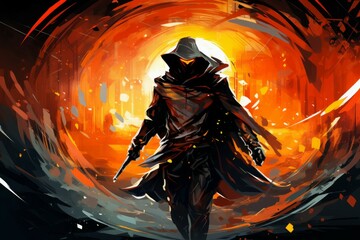 Wall Mural - A skilled and ruthless bounty hunter, relentless in their pursuit of targets and apprehending fugitives. - Generative AI