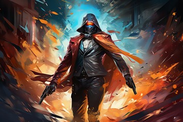 Wall Mural - A skilled and ruthless bounty hunter, relentless in their pursuit of targets and apprehending fugitives. - Generative AI