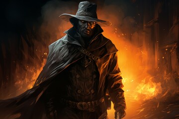 Wall Mural - A skilled and ruthless bounty hunter, relentless in their pursuit of targets and apprehending fugitives. - Generative AI