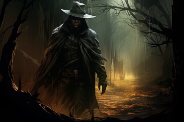Wall Mural - A skilled and ruthless bounty hunter, relentless in their pursuit of targets and apprehending fugitives. - Generative AI