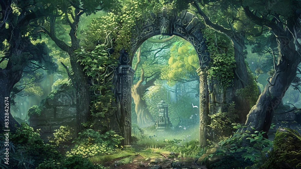 Magical forest portal in a fairy tale realm, inviting you to a parallel ...