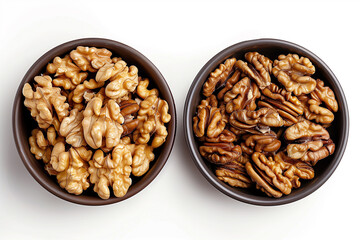 Two Bowls of Walnuts on a White Background