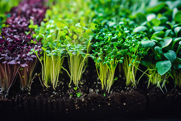 Wall Mural - Assortment of Microgreens Growing in Soil