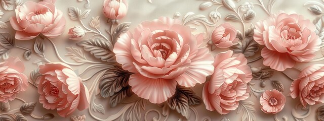 Wall Mural - Ornament elements, vintage pink floral pattern on white background.