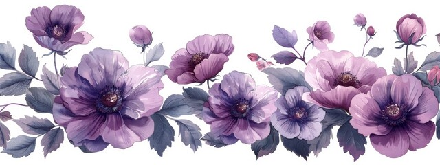 Wall Mural - Ornament elements, vintage purple floral pattern on white background.