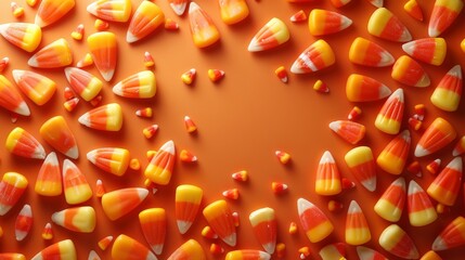 Wall Mural - festive halloween design, simple halloween background with candy corns and sweets, ideal for festive occasions ample space for text or other elements