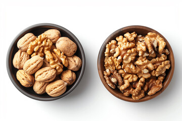 Two Bowls of Walnuts on a White Background