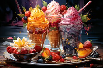 Wall Mural - Ice cream and summer treats - Generative AI