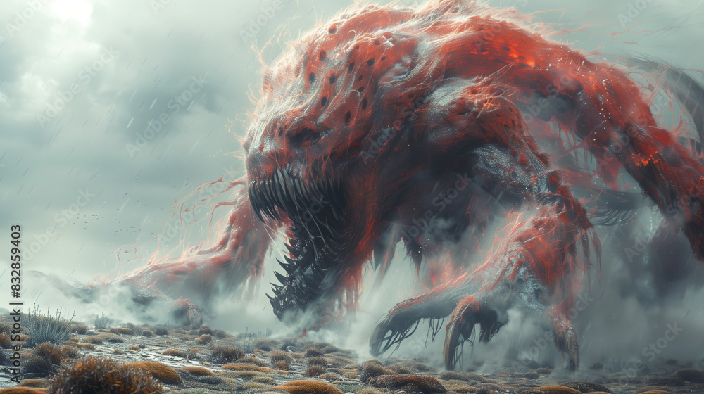 Demonic Activity Using Animal bestial demon stalking through a hellish landscape, surrounded by fire ...