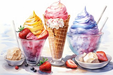 Canvas Print - Ice cream and summer treats - Generative AI