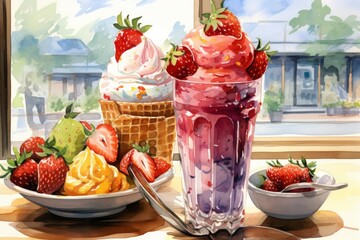 Wall Mural - Ice cream and summer treats - Generative AI