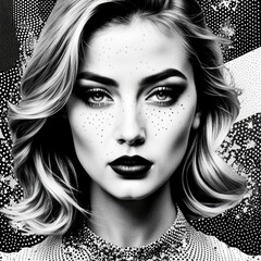 girl halftone monochrome collage elements such han