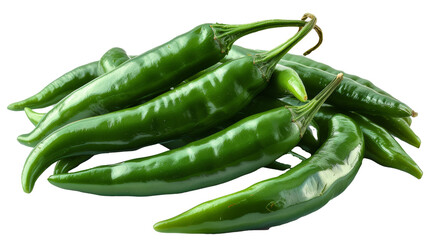 Green chili close up isolated on white or transparent background