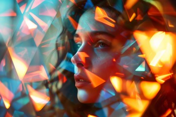 Aufkleber - triangular patterns creating an abstract light show with central grey space for content