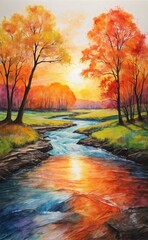 Wall Mural - autumn landscape with river