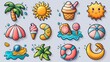 © Александр Лобач - Set of icons depicting summer vacations. Icons depicting waves, sun, ice cream and summer mood