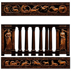 Wall Mural - A set of antique carved wooden panels with scenes from mythology Transparent Background Images 