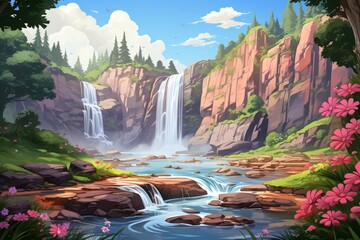 Wall Mural - Waterfalls - Generative AI