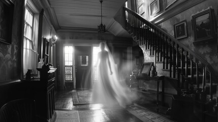 Wall Mural - ghost or specter inside a house in the black and white room