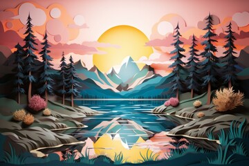 Wall Mural - Lakeside reflections - Generative AI