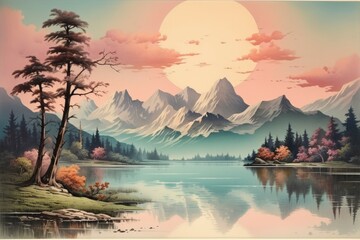 Wall Mural - Lakeside reflections - Generative AI