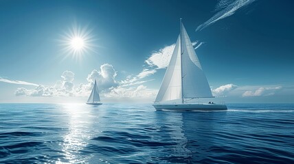 Wall Mural - Sailing competition poster with serene ocean blues and crisp white sails