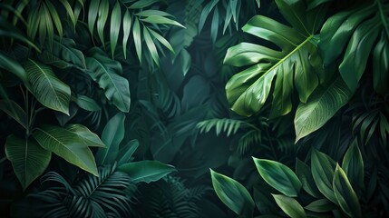 Nature leaves, green tropical forest, backgound illustration concept - Generative Ai