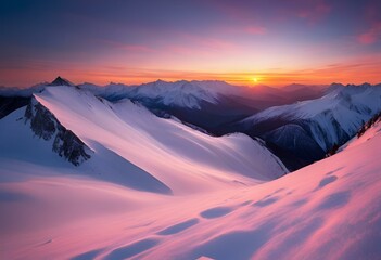 Poster - AI generated illustration of a daytime shot of a snow-covered mountain