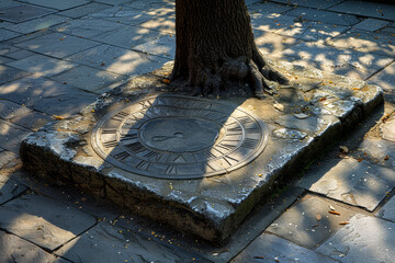 Wall Mural - a clock tower with its shadow forming a sundial on the ground. concept of ancient and modern timekee