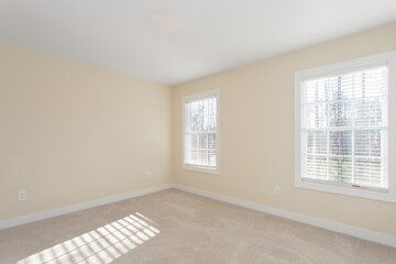 Wall Mural - Bright Empty Room with Windows and Beige Walls, Carpet Flooring