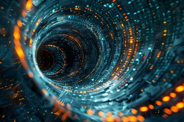 Wall Mural - a digital vortex with swirling glitches, fragments of code and data spiraling towards its corrupted 
