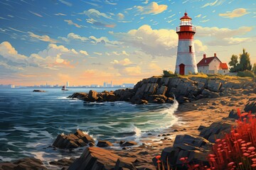 Wall Mural - Coastal lighthouses - Generative AI