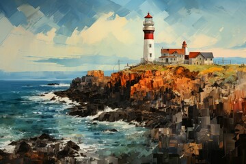 Wall Mural - Coastal lighthouses - Generative AI