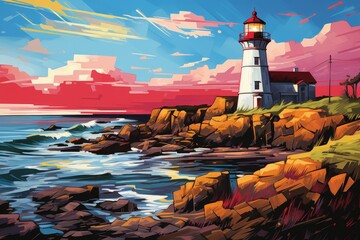 Wall Mural - Coastal lighthouses - Generative AI