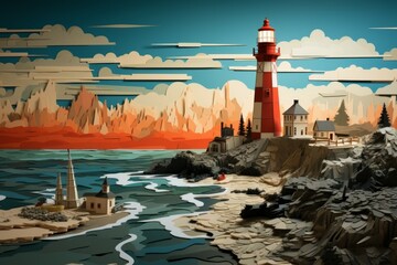 Wall Mural - Coastal lighthouses - Generative AI